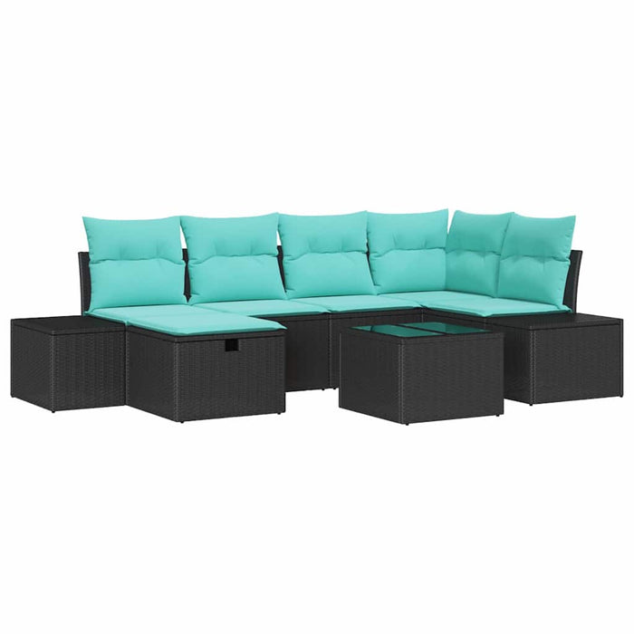 Set de canapele pentru grădină cu pernă 7 pcs Negru poliratan WALTI
