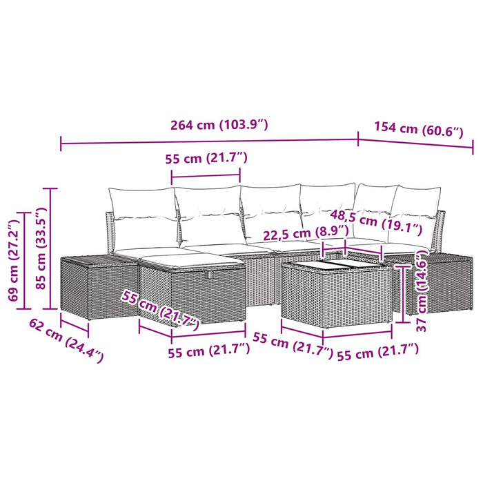 Set de canapele pentru grădină cu pernă 7 pcs Negru poliratan WALTI