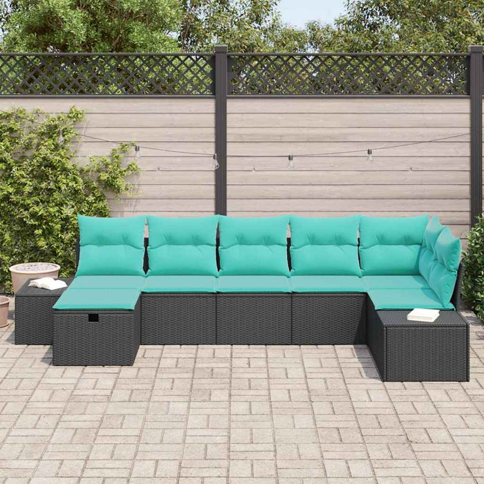 Set de canapele pentru grădină cu pernă 7 pcs Negru poliratan WALTI