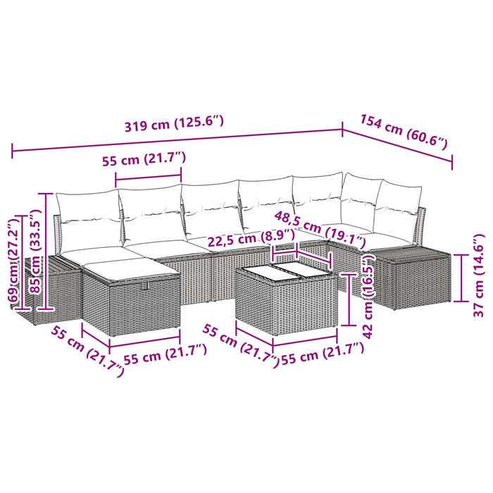 Set de canapele pentru grădină cu pernă 8 pcs Negru poliratan WALTI