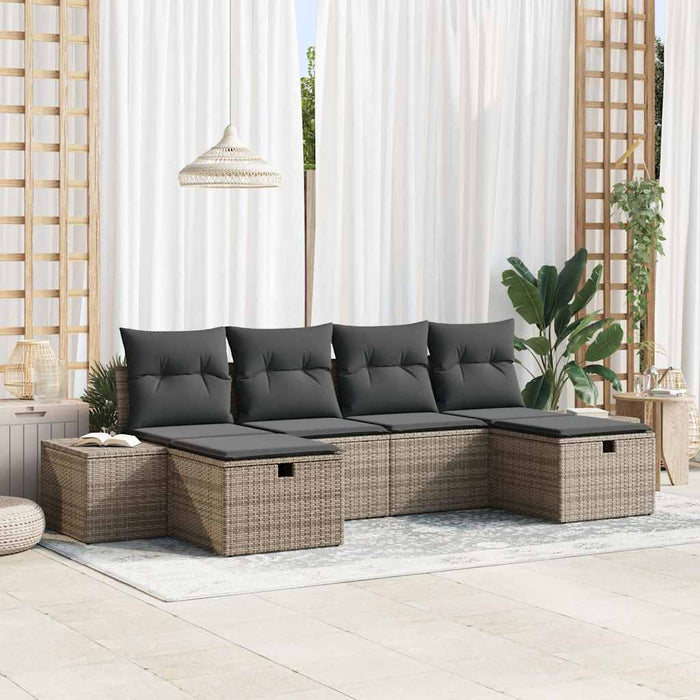 Set de canapele pentru grădină cu pernă 6 pcs Gri poliratan - WALTI WALTI