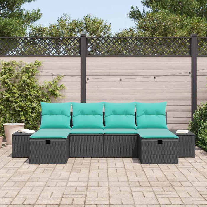 Set de canapele pentru grădină cu pernă 6 pcs Negru poliratan WALTI