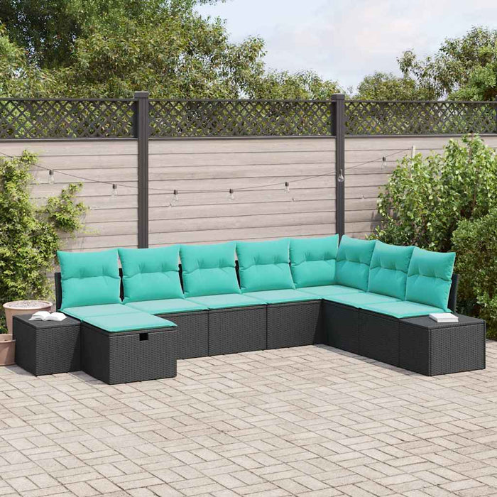 Set de canapele pentru grădină cu pernă 8 pcs Negru poliratan WALTI