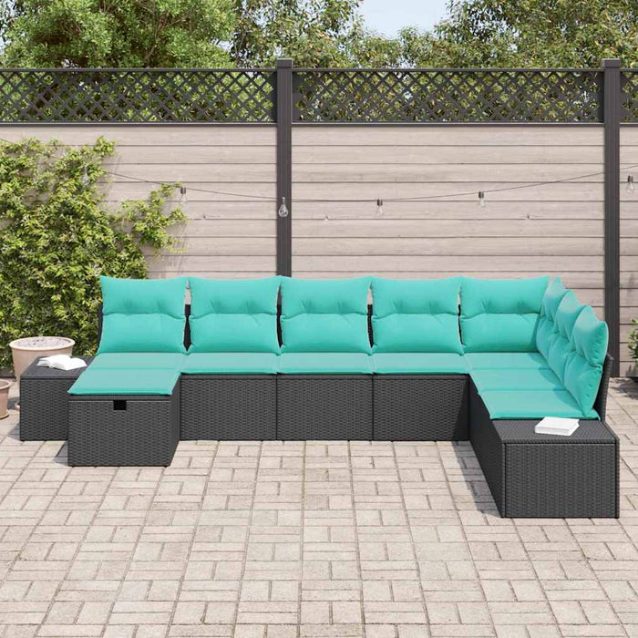 Set de canapele pentru grădină cu pernă 8 pcs Negru poliratan WALTI