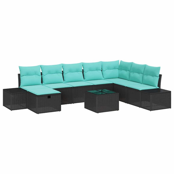 Set de canapele pentru grădină cu pernă 9 pcs Negru poliratan WALTI