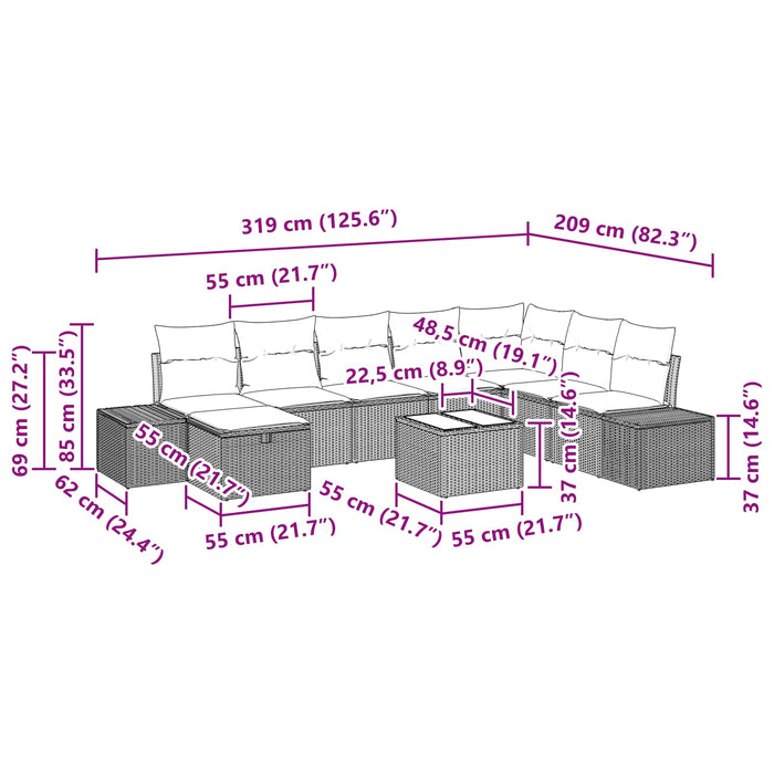 Set de canapele pentru grădină cu pernă 9 pcs Negru poliratan WALTI