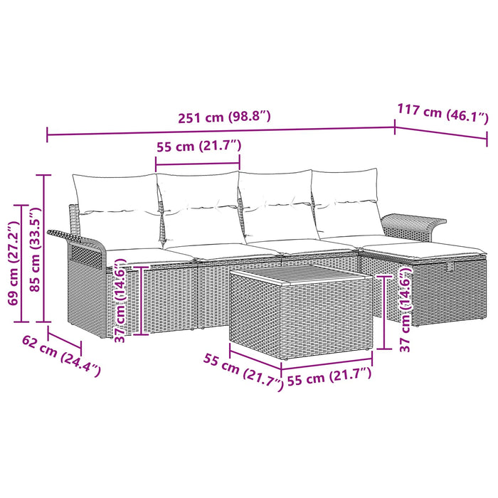 Set de canapele pentru grădină cu pernă 6 pcs Gri poliratan - WALTI WALTI