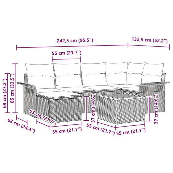 Set de canapele pentru grădină 7 buc. Negru poliratan WALTI