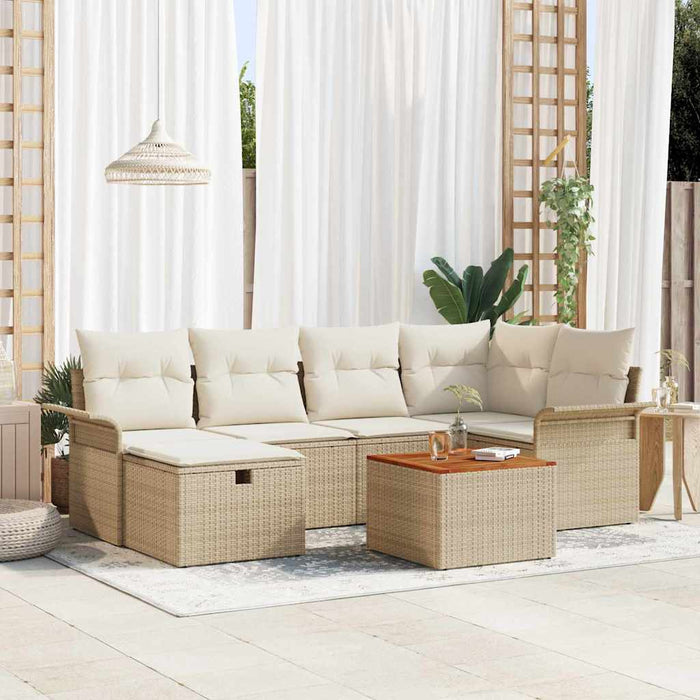 Set de canapele pentru grădină cu pernă 7 pcs Bej poliratan WALTI