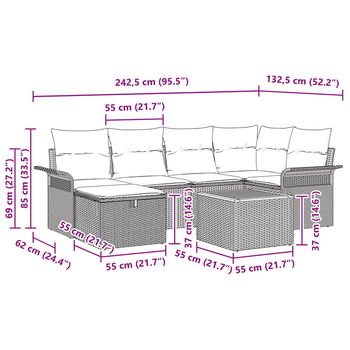 Set de canapele pentru grădină cu pernă 7 pcs Negru poliratan - WALTI WALTI