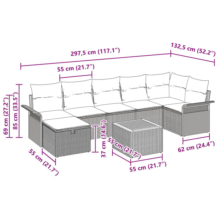 Set de canapele pentru grădină cu pernă 8 pcs Gri poliratan - WALTI WALTI