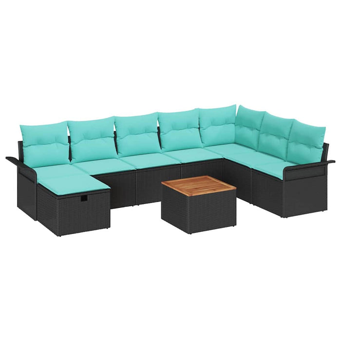 Set de canapele pentru grădină cu pernă 9 pcs Negru poliratan - WALTI WALTI
