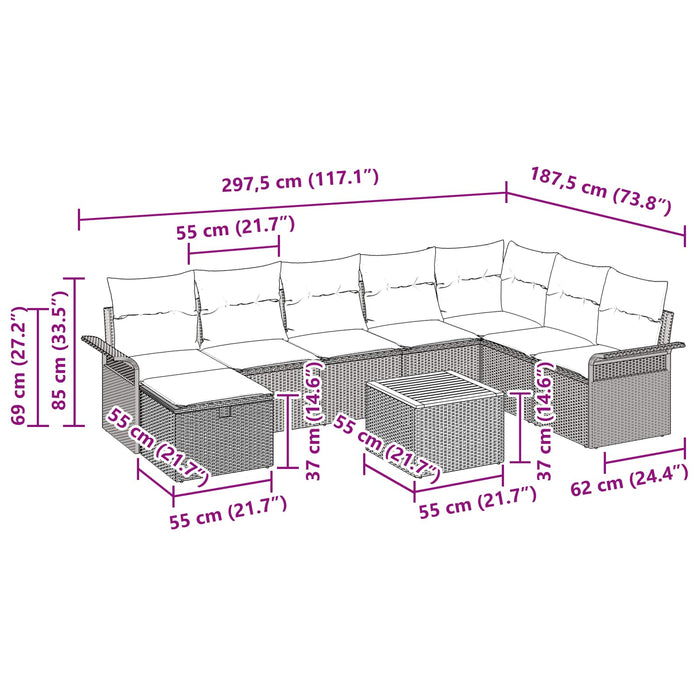 Set de canapele pentru grădină cu pernă 9 pcs Negru poliratan - WALTI WALTI