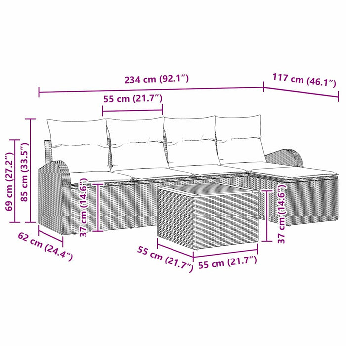 Set de canapele pentru grădină cu pernă 6 pcs Gri Rattan poli - WALTI WALTI