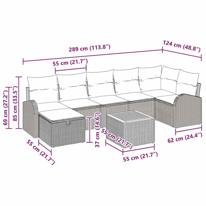 Set de canapele pentru grădină cu pernă 8 pcs Gri Rattan poli - WALTI WALTI