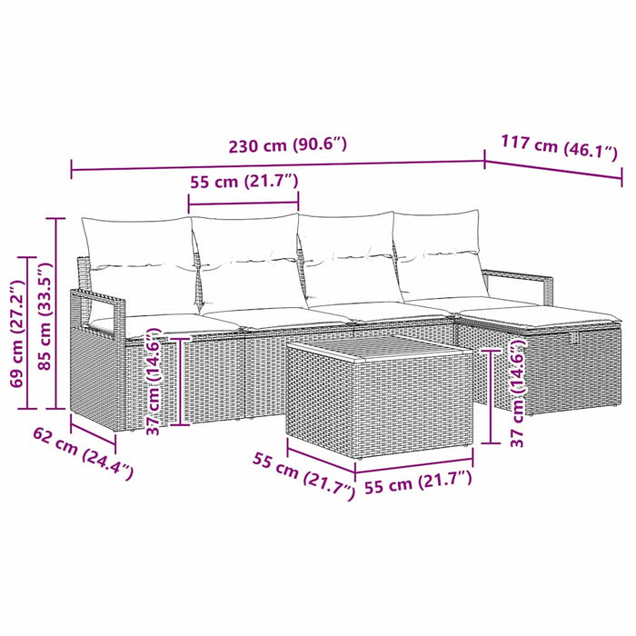 Set de canapele pentru grădină cu pernă 6 pcs Bej poliratan - WALTI WALTI