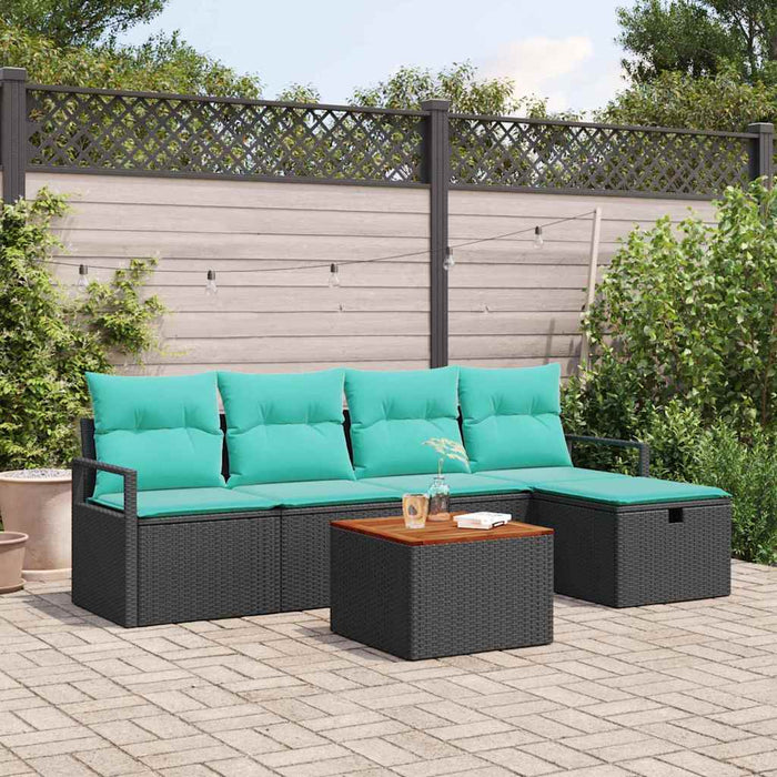 Set de canapele pentru grădină cu pernă 6 pcs Negru poliratan - WALTI WALTI