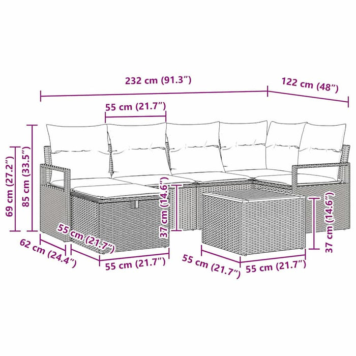 Set de canapele pentru grădină cu pernă 7 pcs Negru poliratan - WALTI WALTI