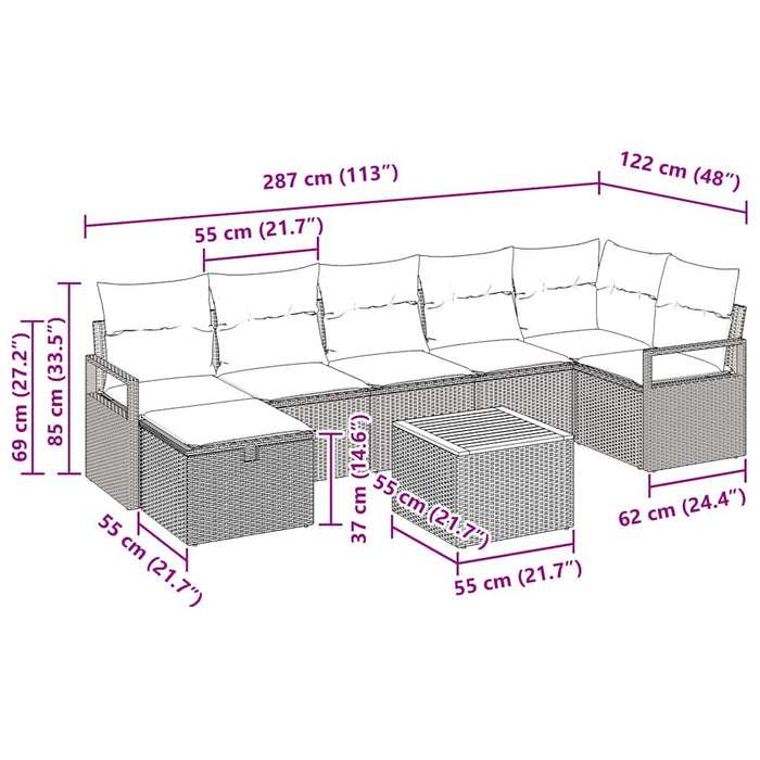 Set de canapele pentru grădină cu pernă 8 pcs Gri poliratan - WALTI WALTI