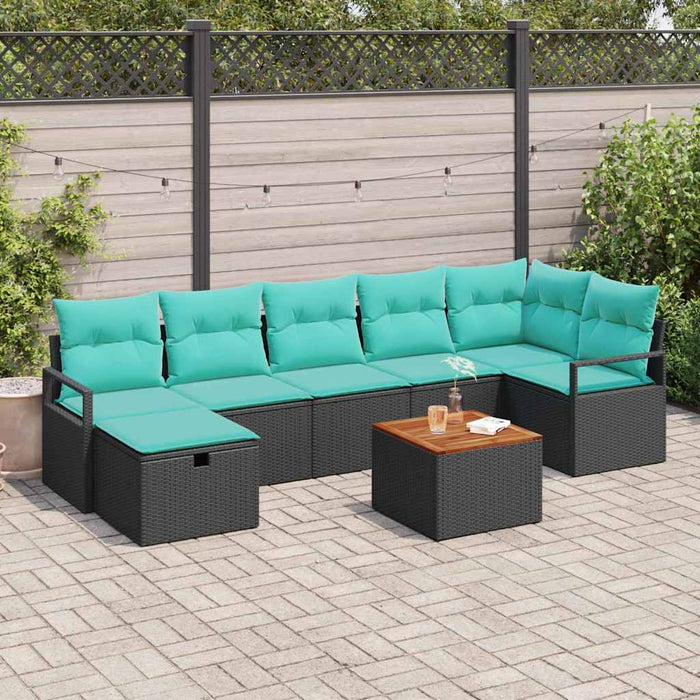 Set de canapele pentru grădină cu pernă 8 pcs Negru poliratan - WALTI WALTI