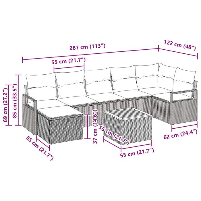 Set de canapele pentru grădină cu pernă 8 pcs Negru poliratan - WALTI WALTI