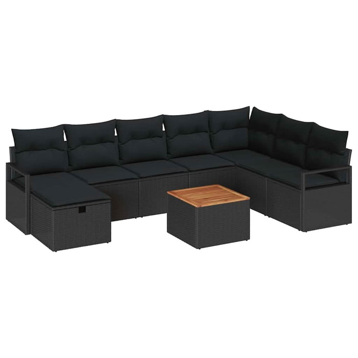 Set de canapele pentru grădină cu pernă 9 pcs Negru poliratan - WALTI WALTI
