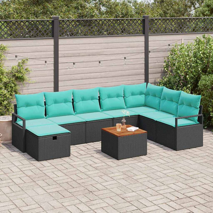 Set de canapele pentru grădină cu pernă 9 pcs Negru poliratan - WALTI WALTI