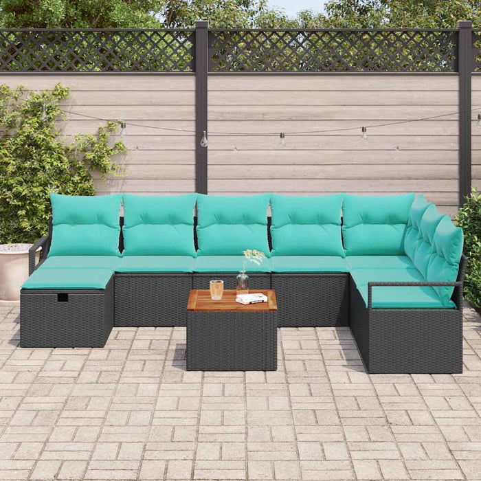 Set de canapele pentru grădină cu pernă 9 pcs Negru poliratan - WALTI WALTI