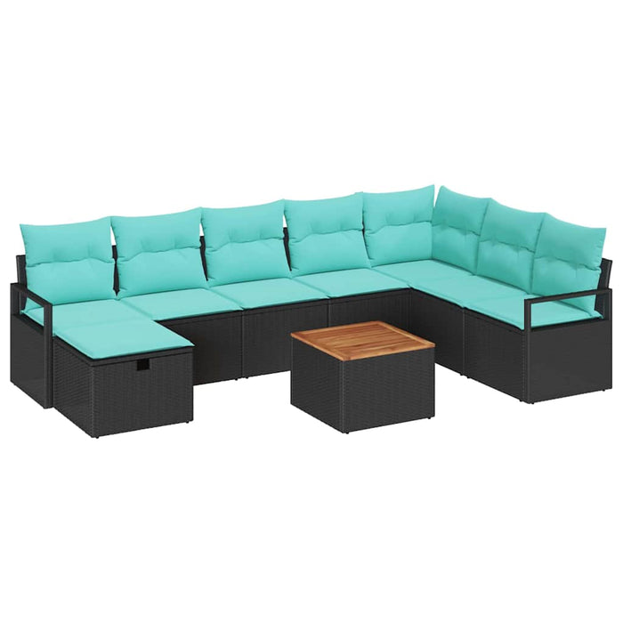Set de canapele pentru grădină cu pernă 9 pcs Negru poliratan - WALTI WALTI