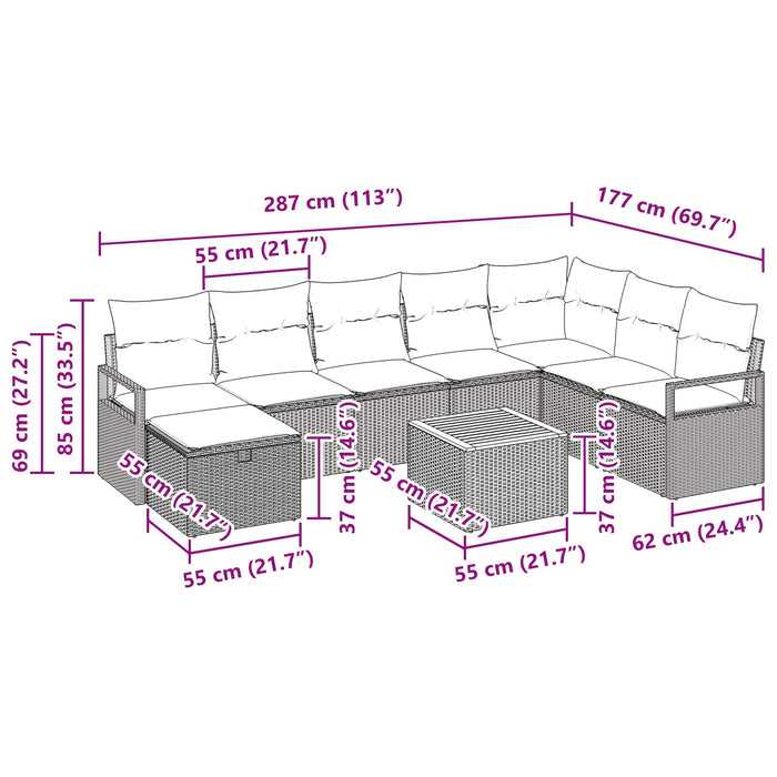 Set de canapele pentru grădină cu pernă 9 pcs Negru poliratan - WALTI WALTI