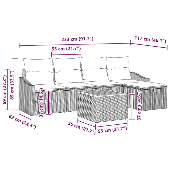 Set de canapele pentru grădină cu pernă 6 pcs Bej poliratan WALTI