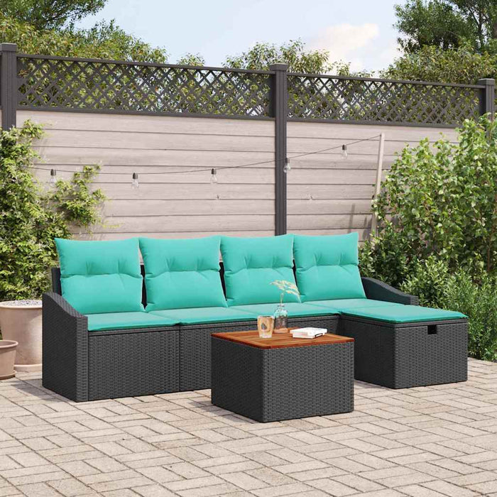 Set de canapele pentru grădină cu pernă 6 pcs Negru poliratan - WALTI WALTI