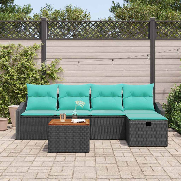 Set de canapele pentru grădină cu pernă 6 pcs Negru poliratan - WALTI WALTI