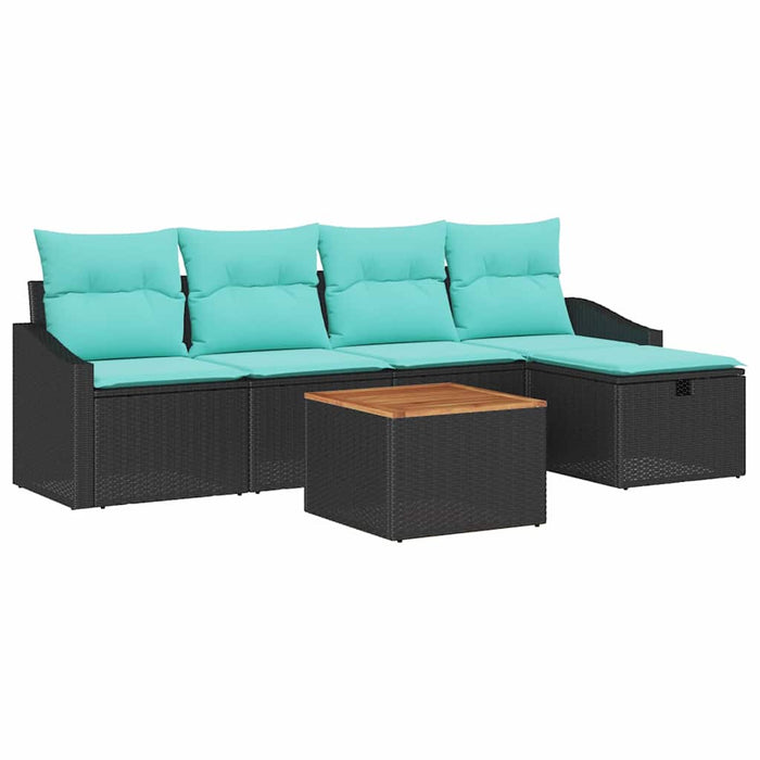 Set de canapele pentru grădină cu pernă 6 pcs Negru poliratan - WALTI WALTI