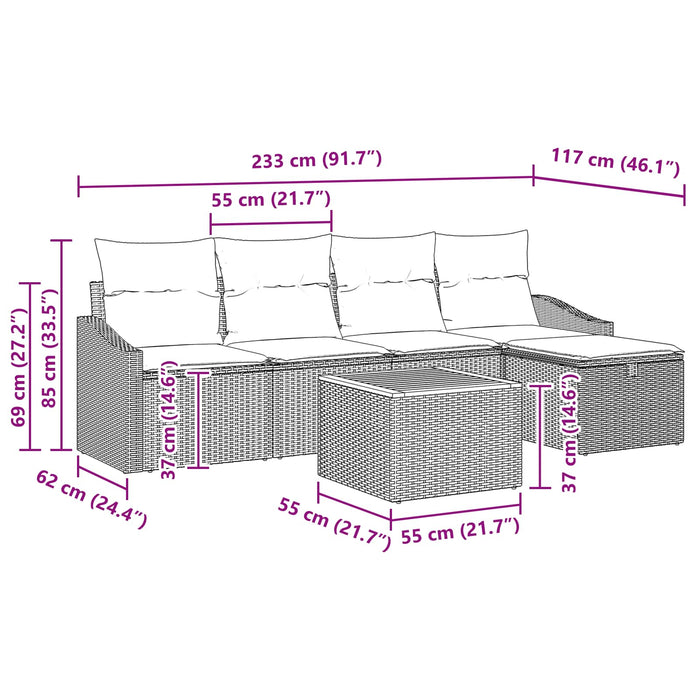 Set de canapele pentru grădină cu pernă 6 pcs Negru poliratan - WALTI WALTI
