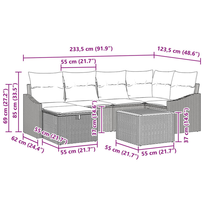 Set de canapele pentru grădină cu pernă 7 pcs Negru poliratan - WALTI WALTI