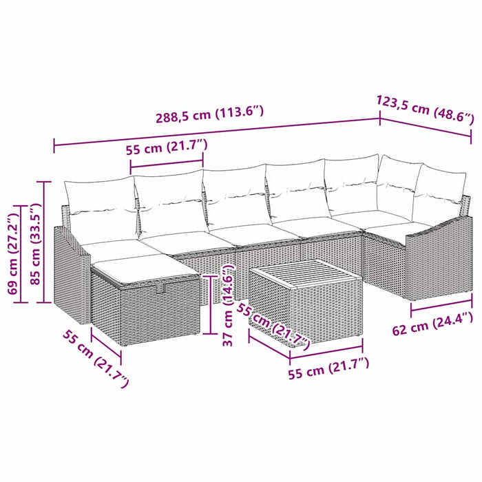 Set de canapele pentru grădină cu pernă 8 pcs Negru Rattan poli - WALTI WALTI