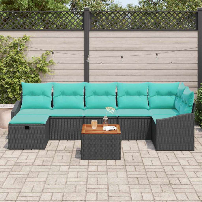 Set de canapele pentru grădină cu pernă 8 pcs Negru poliratan - WALTI WALTI