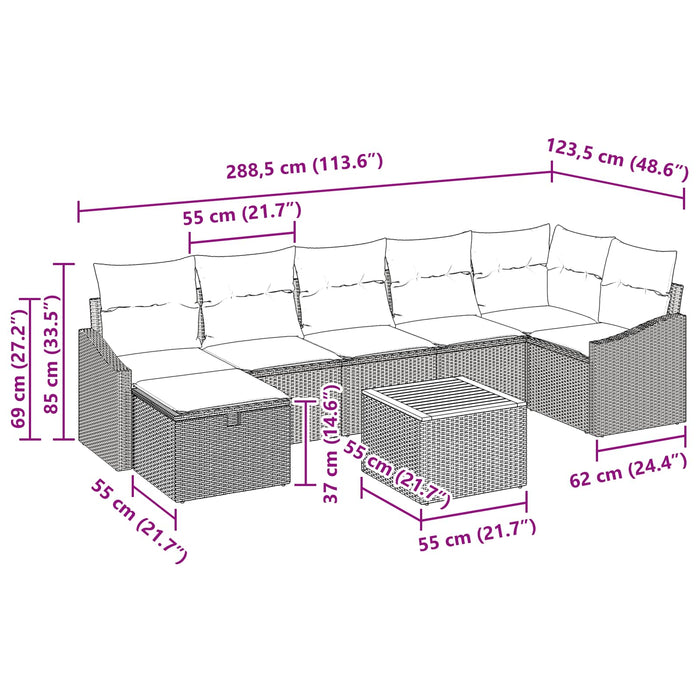 Set de canapele pentru grădină cu pernă 8 pcs Negru poliratan - WALTI WALTI