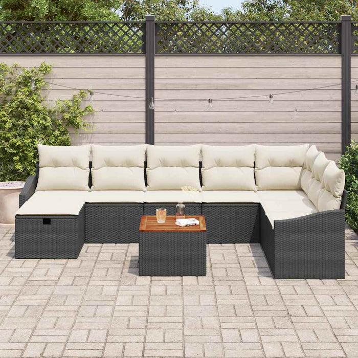 Set de canapele pentru grădină 9 buc. Negru poliratan WALTI