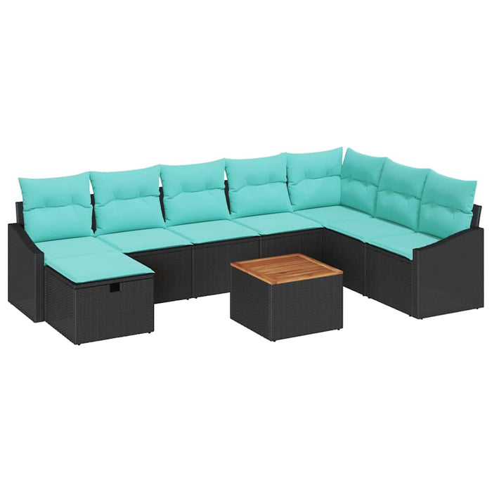 Set de canapele pentru grădină cu pernă 9 pcs Negru poliratan - WALTI WALTI
