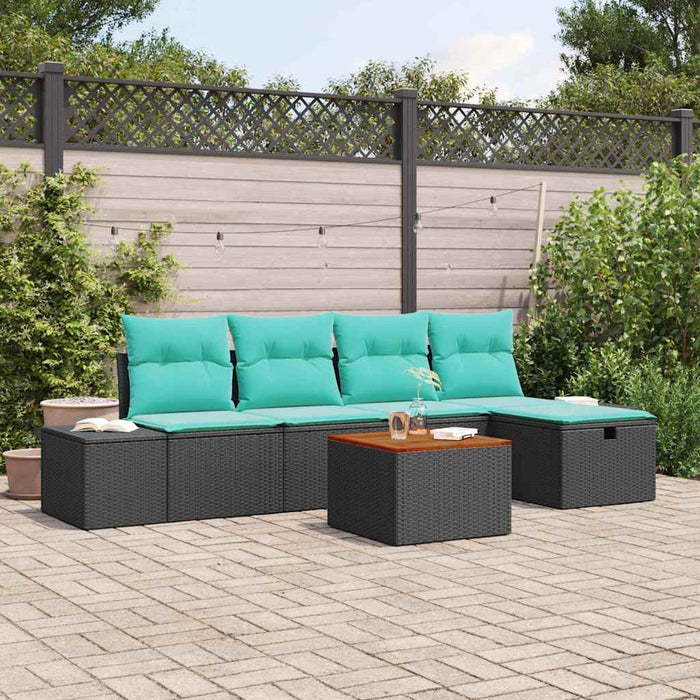 Set de canapele pentru grădină cu pernă 6 pcs Negru poliratan WALTI