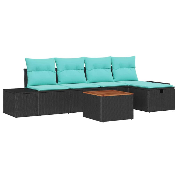 Set de canapele pentru grădină cu pernă 6 pcs Negru poliratan WALTI