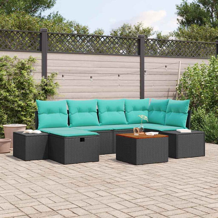 Set de canapele pentru grădină cu pernă 7 pcs Negru poliratan WALTI