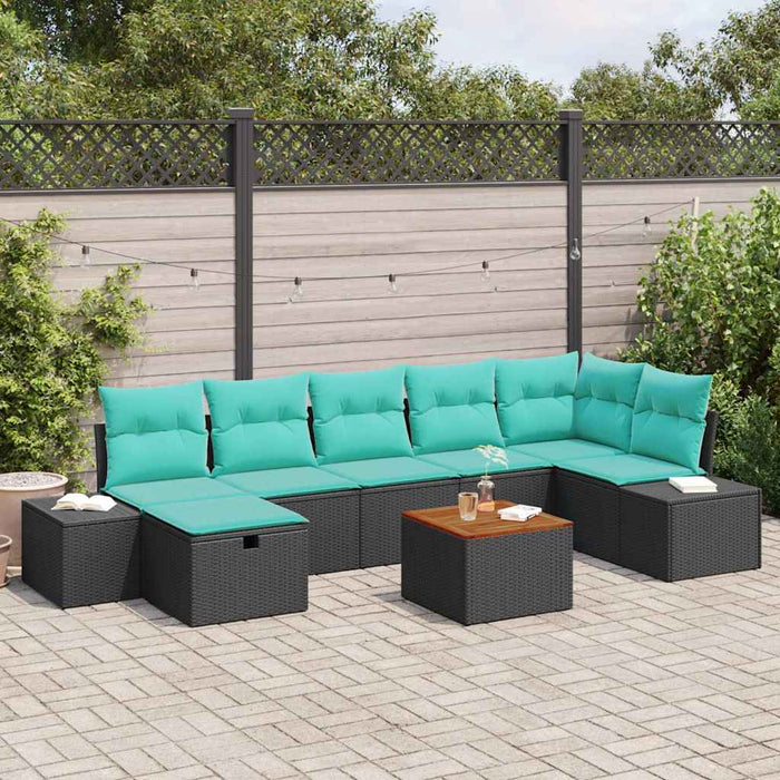 Set de canapele pentru grădină cu pernă 8 pcs Negru poliratan WALTI