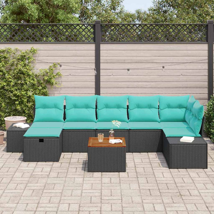 Set de canapele pentru grădină cu pernă 8 pcs Negru poliratan WALTI