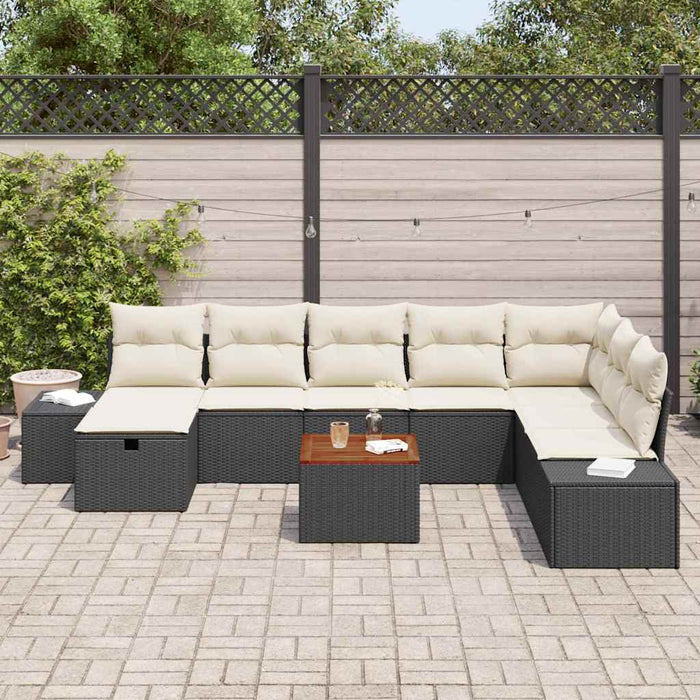 Set de canapele pentru grădină 9 buc. Negru poliratan WALTI