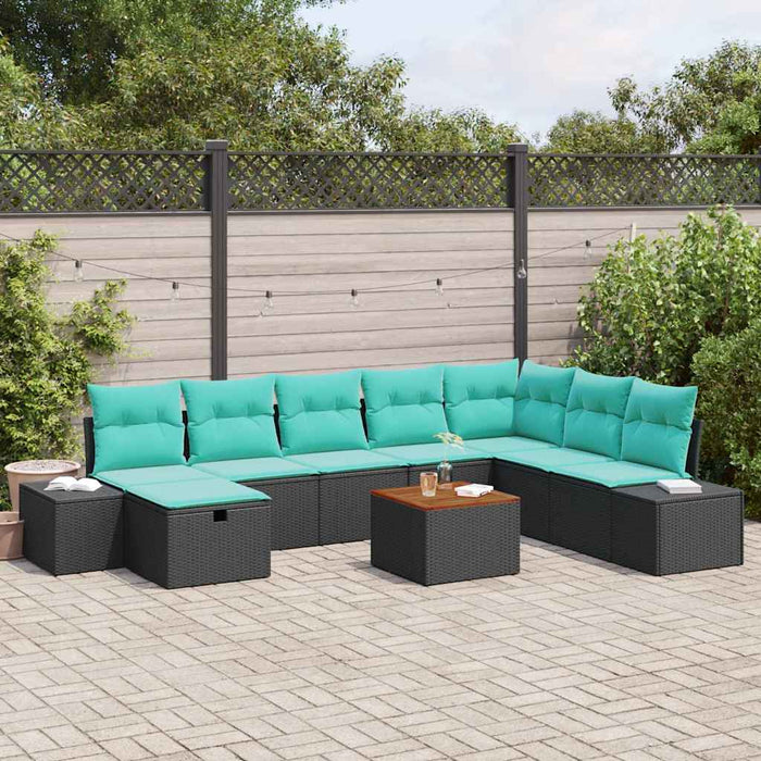 Set de canapele pentru grădină cu pernă 9 pcs Negru Rattan poli WALTI