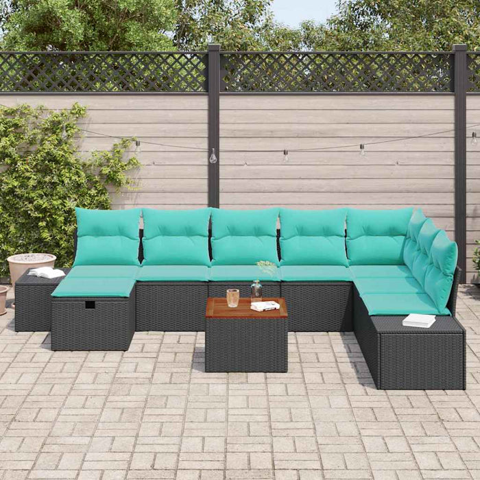 Set de canapele pentru grădină cu pernă 9 pcs Negru Rattan poli WALTI