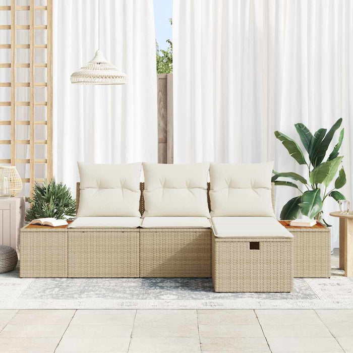 Set de canapele pentru grădină cu pernă 4 pcs Bej Rattan poli WALTI